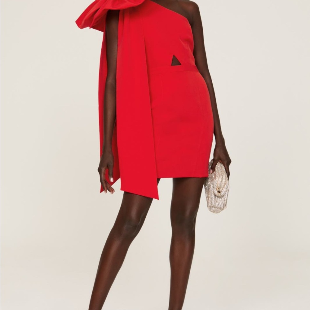 Designer Toccin Elegant Red One-Shoulder Dress